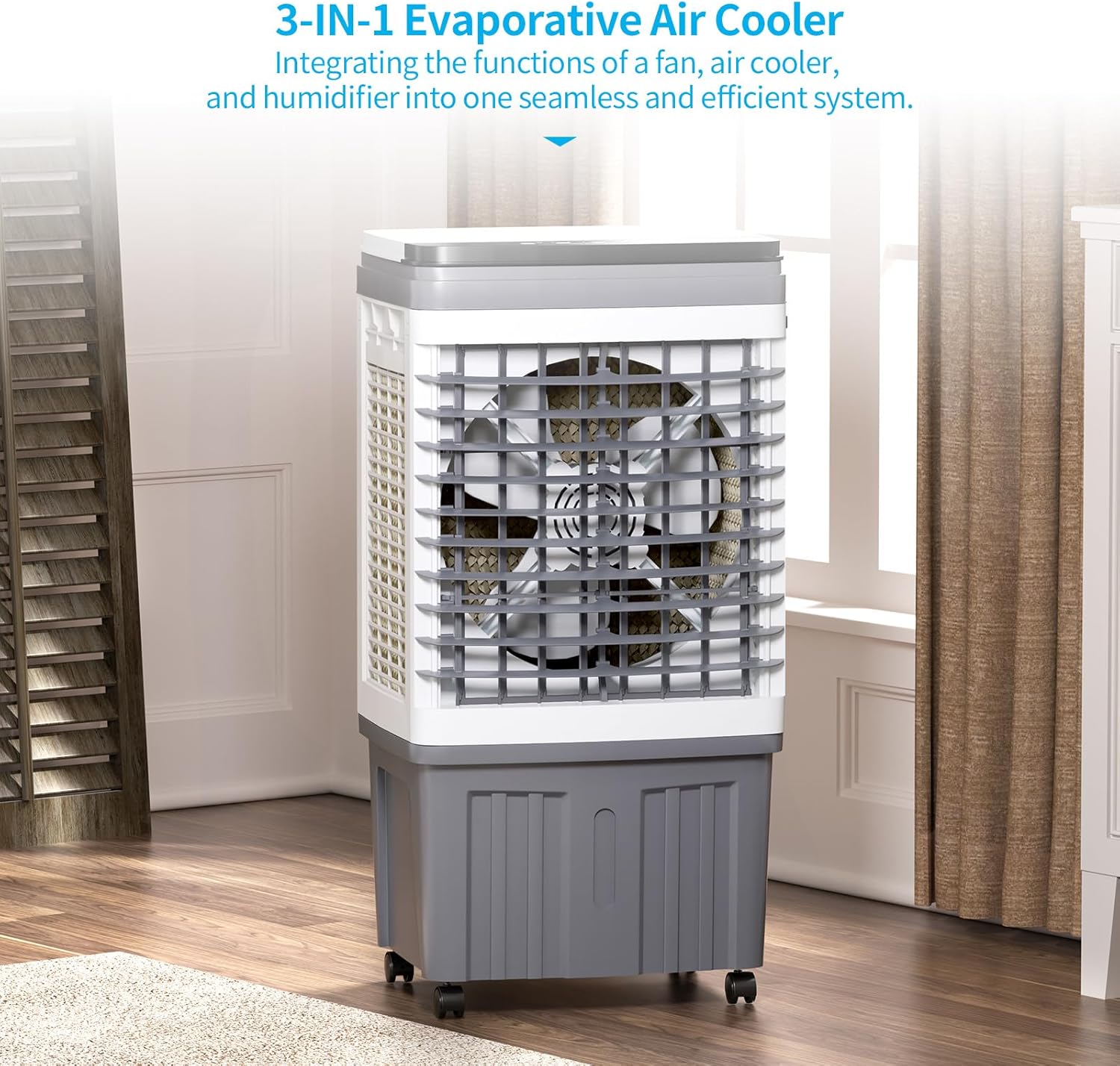 TABU 2354CFM 3-in-1 Evaporative Air Cooler, 6.6-Gal Water Tank Portable Swamp Cooler of Cooling, Humidifier& Fan,3 Wind Speeds,120° Oscillation,7.5H-Timer,Remote Control,Grey