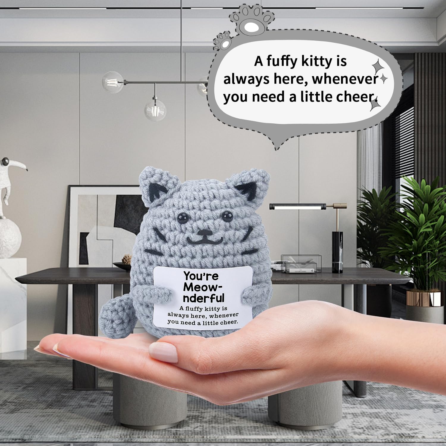 Onperpoe Emotional Support Gift, Cute Positive Crochet Cat with Encouragement Card - Image 3