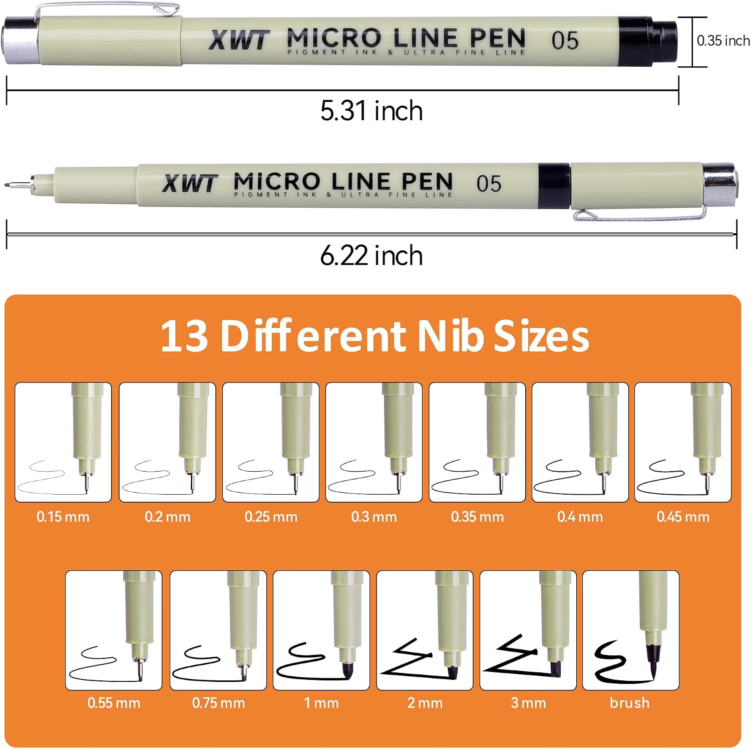 12+1 Fineliner Drawing Art Pens, Black Waterproof Pigment Ink Set for Artists, Sketching, Manga, Watercolor, Calligraphy, and Detail Outlining Archival Quality Inking Markers