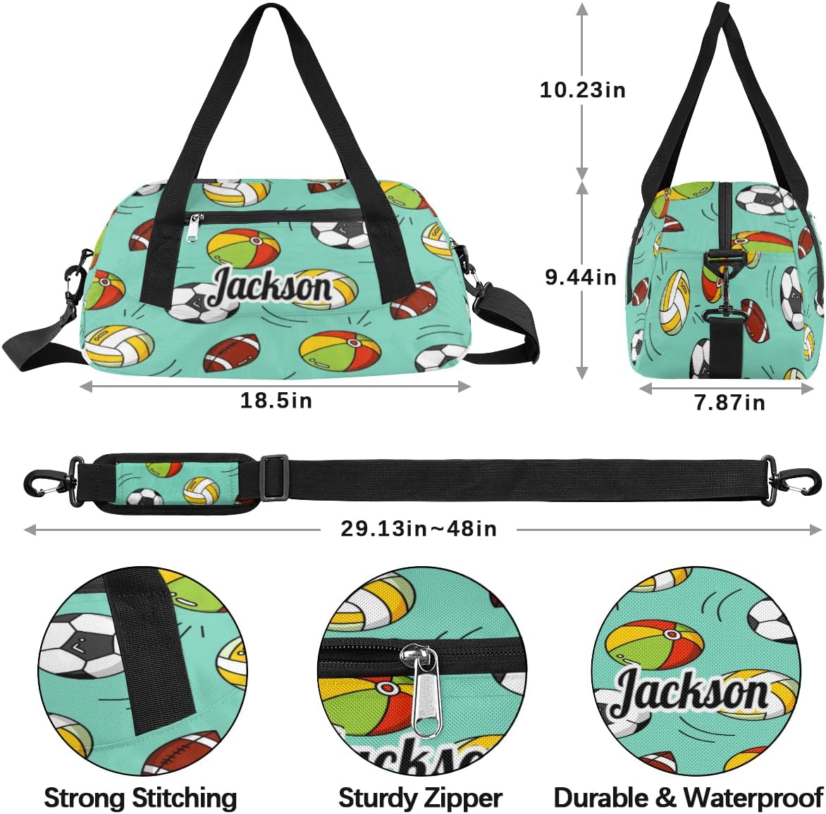 Baseball Soccer Volleyball Custom Name Kids Duffel Bags Personalized Customized Gifts Sports Gym Bag Girls Dance Bag Overnight Weekender Sleepover Carry On Travel Tote Bag for Boys Girls