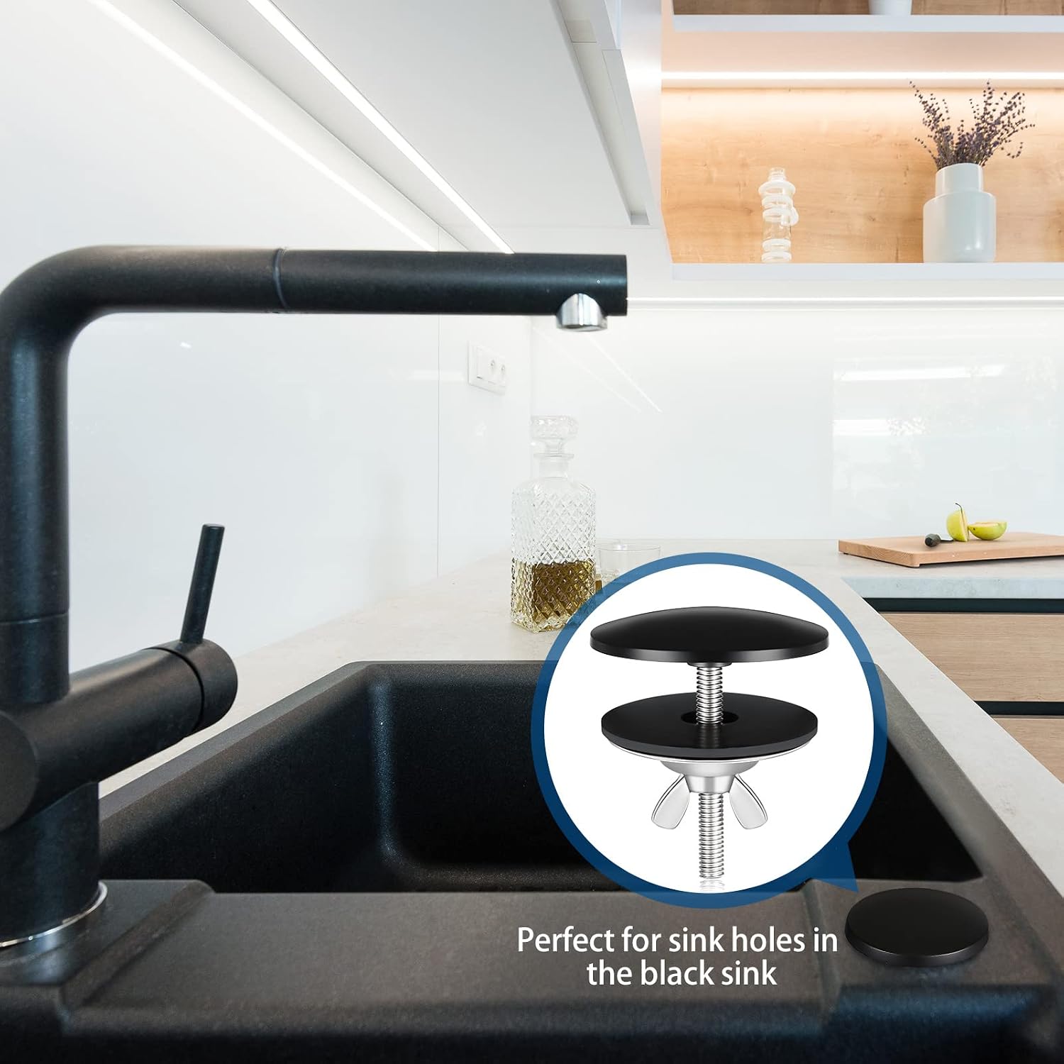 LEIFIDE 2 Pcs 2 Inch Kitchen Sink Hole Cover Faucet Hole Cover Stainless Steel Kitchen Sink Tap Plate Stopper Blanking Metal Plug(Black)