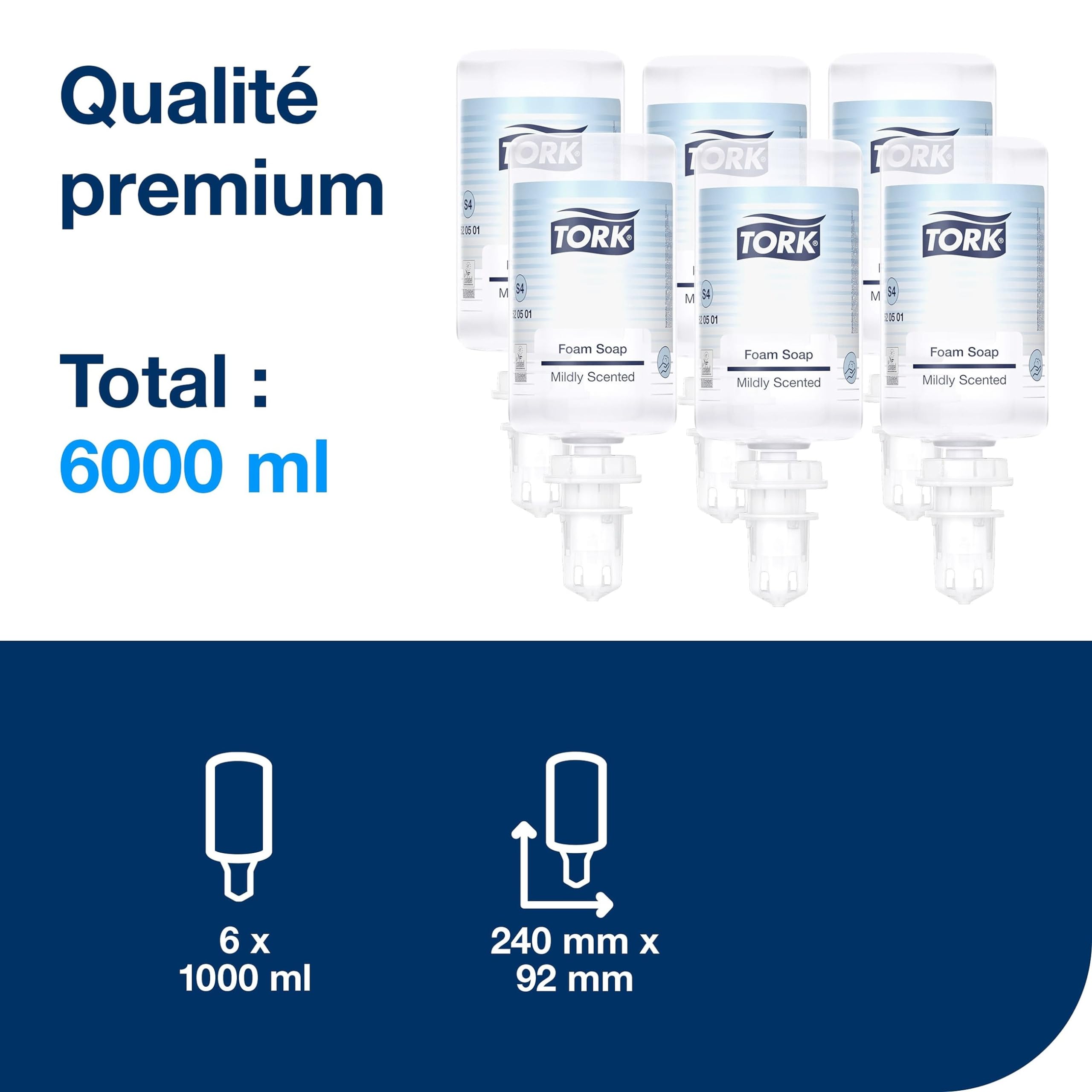 Tork Savon mousse Mains - Senteur douce S4, réduit la consommation, 6 x 1000 ml, 520501