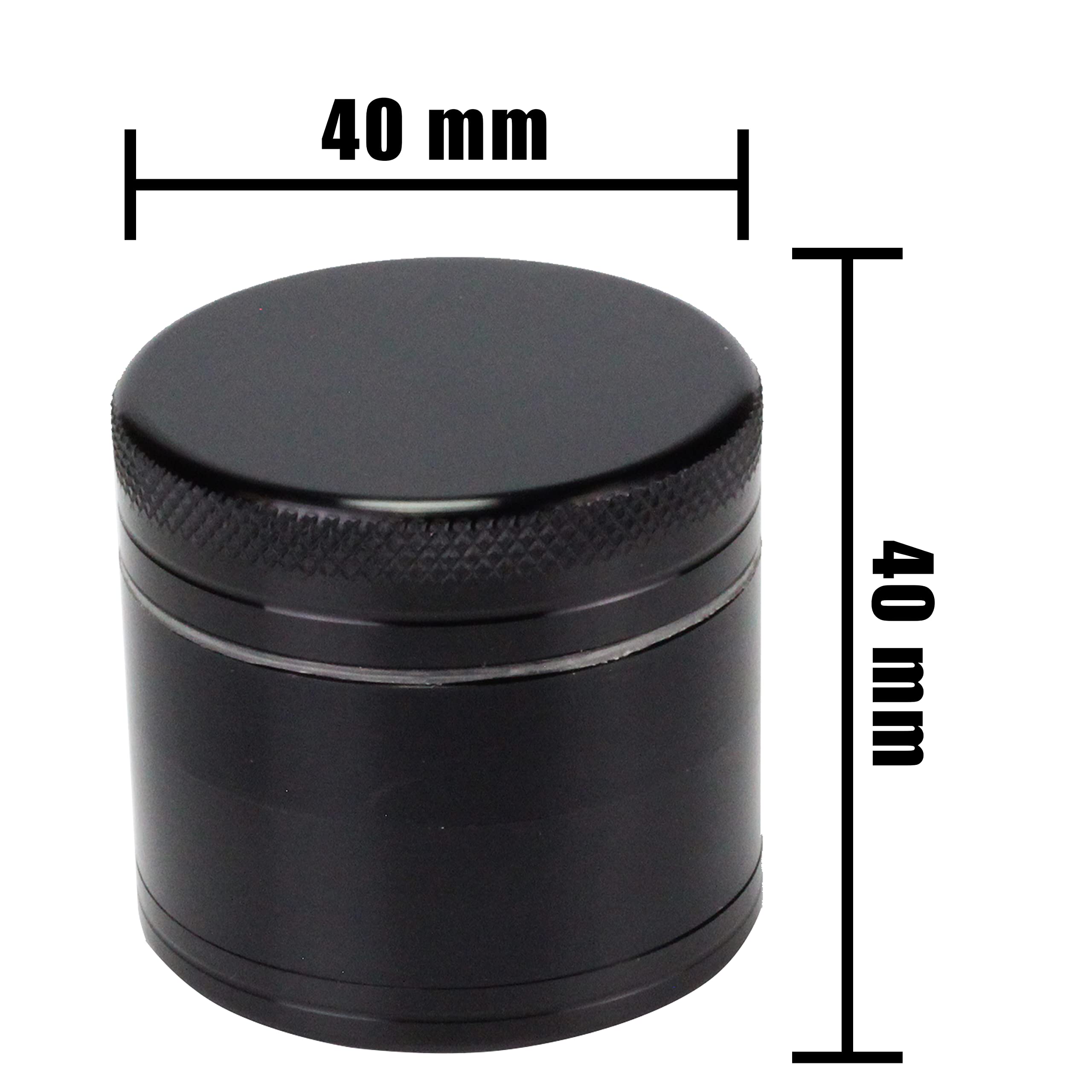 Grinder en Métal, Broyeur à Epices et à Condiments, 100% Aluminium, 4 Pièces, Noir, 40 mm
