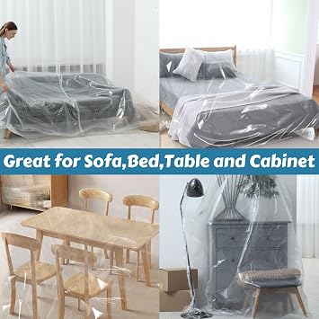 2 Pack Plastic Sofa Cover 2mx3m, Heavy Duty Transparent PVC Furniture Protector, Waterproof Dustproof Moving Covers for Beds, Cabinets & Renovation Storage