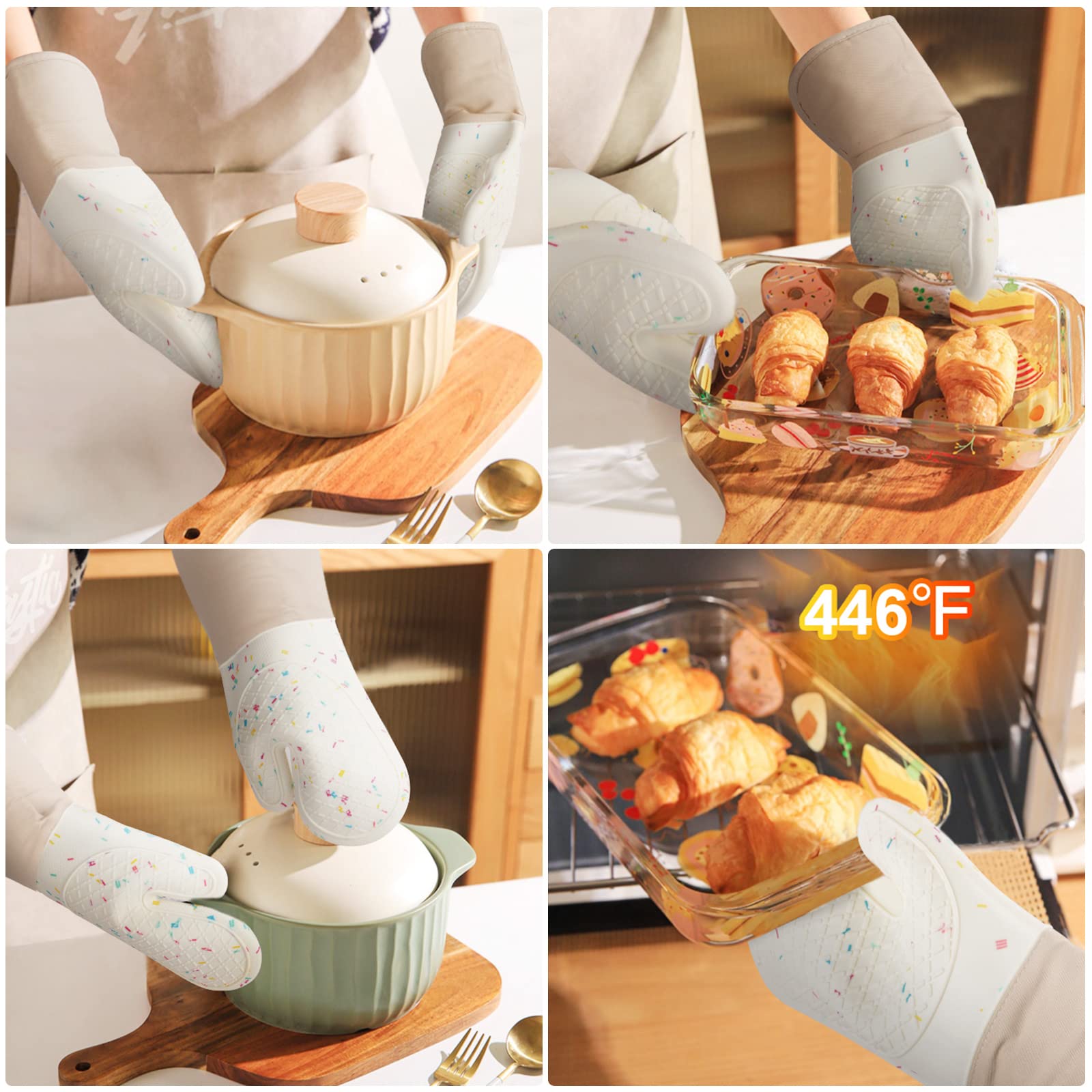 Guanti E Presine Da Forno In Silicone - Resistenti Fino A 250°C, Antiscivolo, Grigio, Set Completo - Foto 8