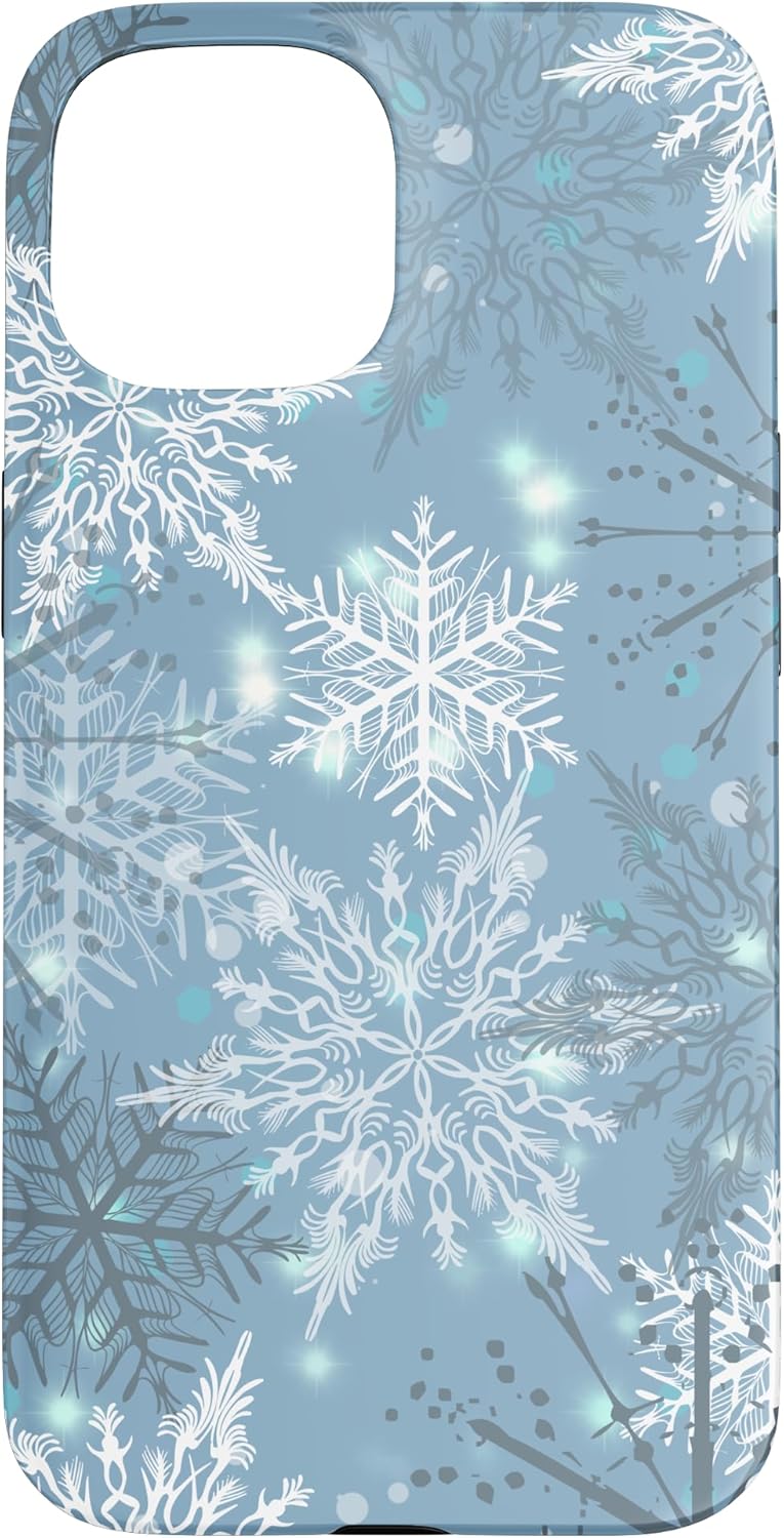 Snowflake Gray Blue Snow Frostwork Winter Christmas Lights Case for iPhone 13