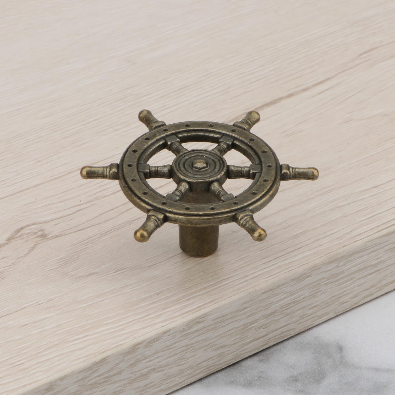 Ship Rudder Knobs Nautical Wheel Cabinet Drawer Pulls Beach Themed Coastal Drawer Knobs for Furniture Wardrobe Cupboard Decorative Single Hole Handles 4 Pcs (Bronze)