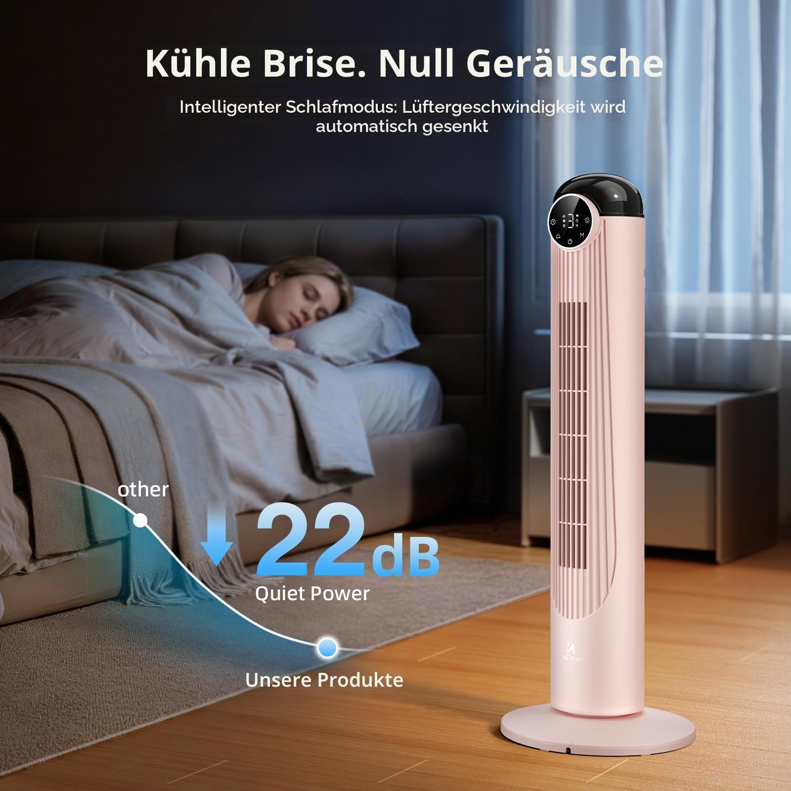 Antarctic Star T36 Turmventilator, 91,4 cm (36 Zoll), oszillierender Ventilator ohne Flügel, Fernbedienung, 6 Geschwindigkeiten und 4 Modi, LED-Display, 9H-Timer, leiser Standventilator