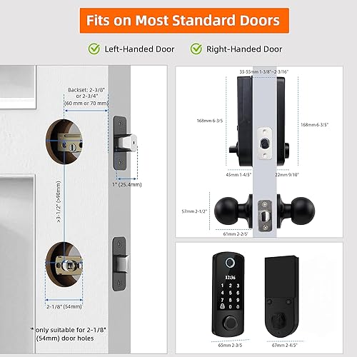 Miniatura 6 de BEBASIA Cerradura de puerta de entrada sin llave para más de 300 usuarios, pantalla OLED y guía de voz, cerradura de puerta inteligente, juego de