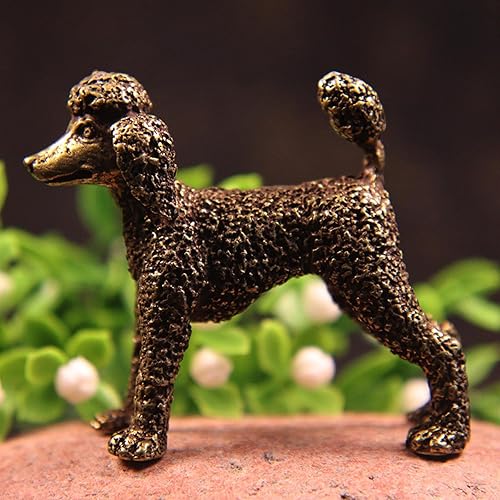 LANGXIANGART Figuras de latón decoradas estatua de perro de cobre puro adornos de Feng Shui figuras de caniche de pie decoraciones de escritorio de