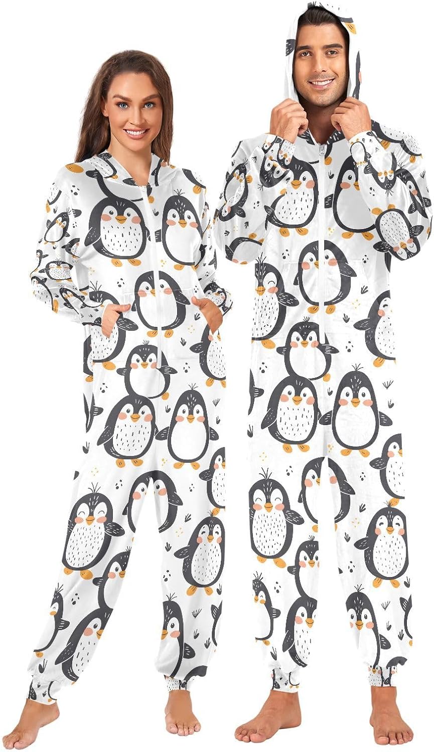 ALAZA Cute Penguin Animal Adult Onesie Pajamas Novelty One Piece Costume Sleepwear Jumpsuits Matching PJS