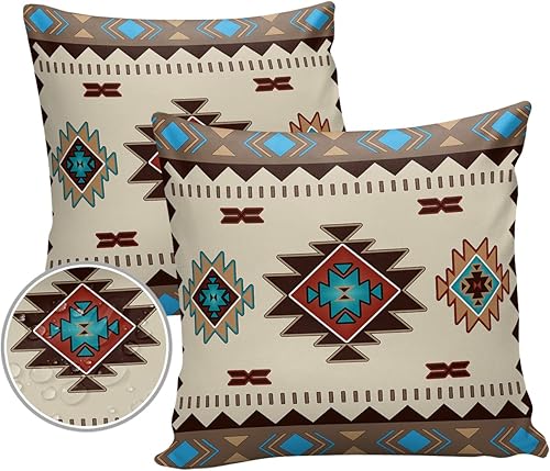 Funda de almohada multicolor bohemia para exteriores, 26 x 26 pulgadas, funda de almohada cuadrada decorativa impermeable para exteriores, jardín,