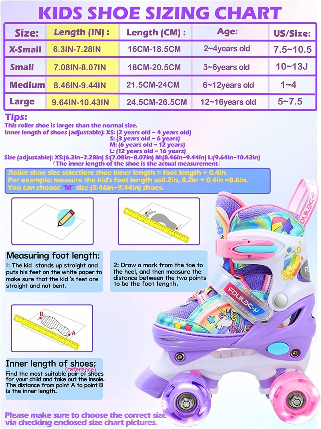 Pattini a Rotelle Bambina Unicorno Pattini Regolabili Pattini a Rotelle in Linea con 4 LED Ruote per Bambini Ragazzi Principianti