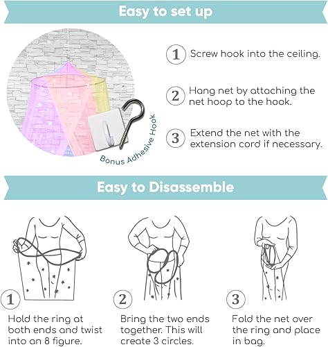 Miniatura 9 de Bollepo Toldo de cama de arcoíris y LED para niñas con estrellas brillantes – Decoración de habitación de red de cuna de princesa | Cortinas de cama