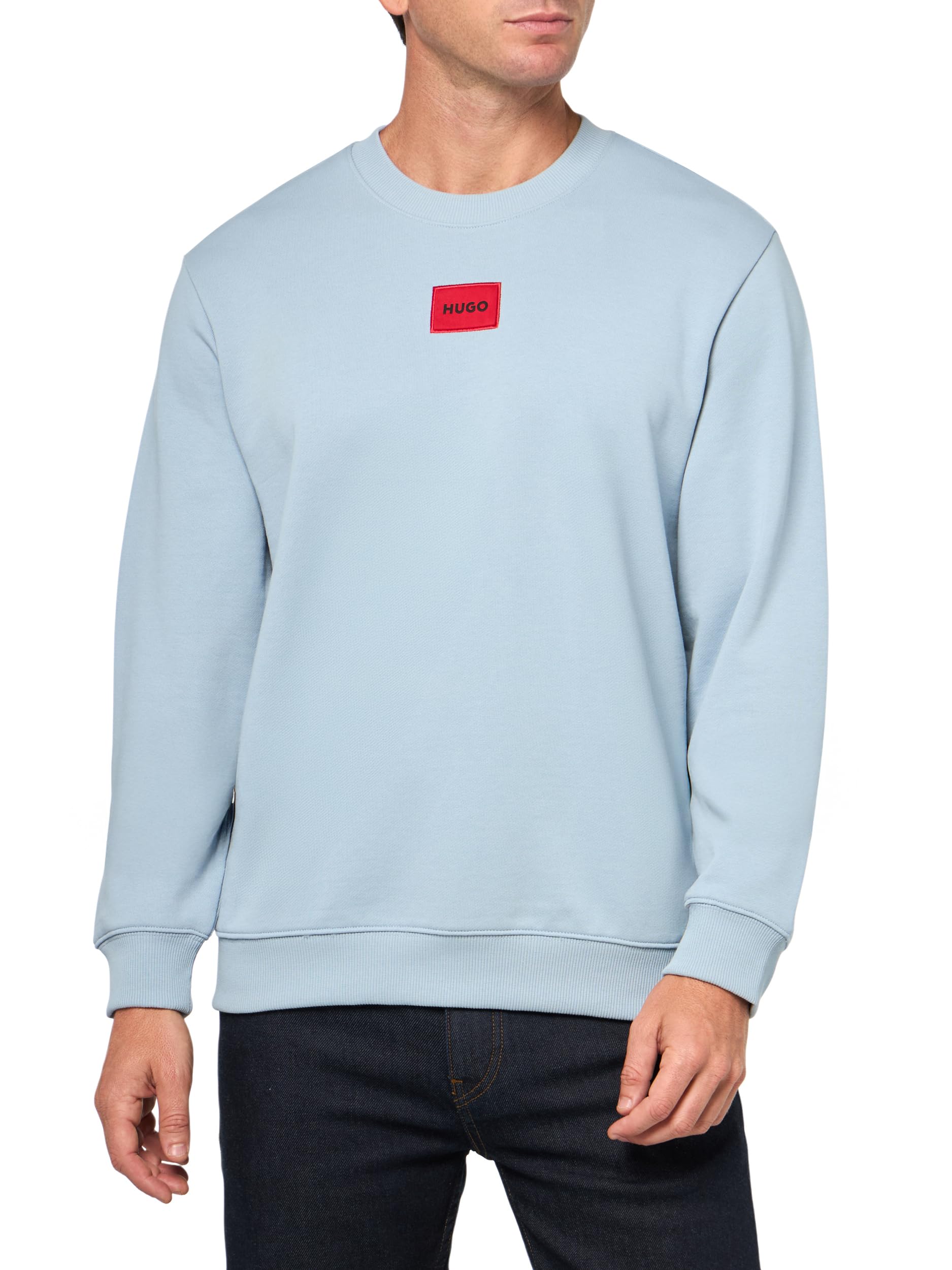 HUGO Men's Regular Fit Square Logo Jersey Sweatshirt, Blue Dust, XL