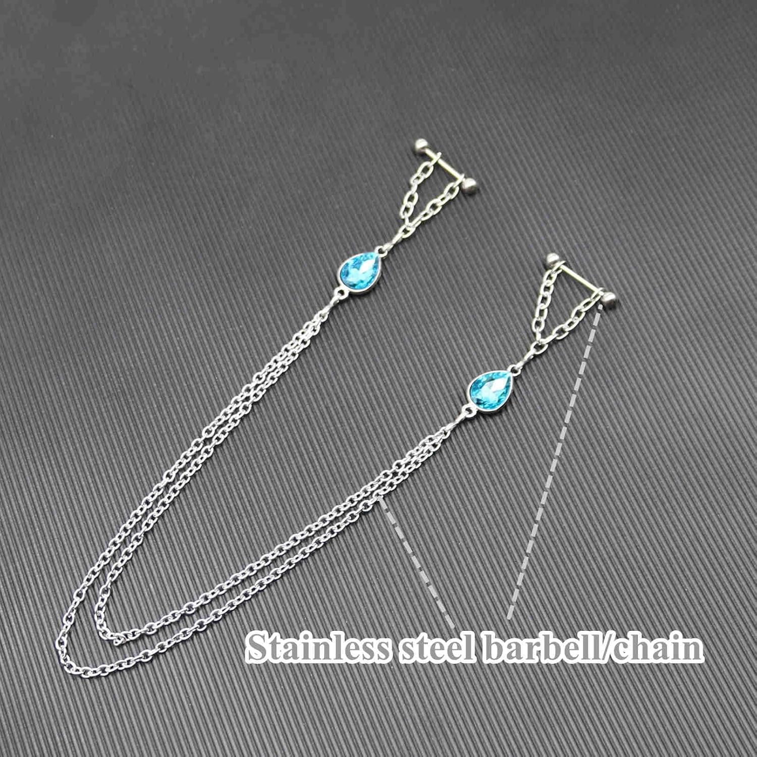 Jewelry With Chains 14G Barbells Nipple Chains Body Piercing Crystal 316L Surgical Stainless Steel Rings - Image 4