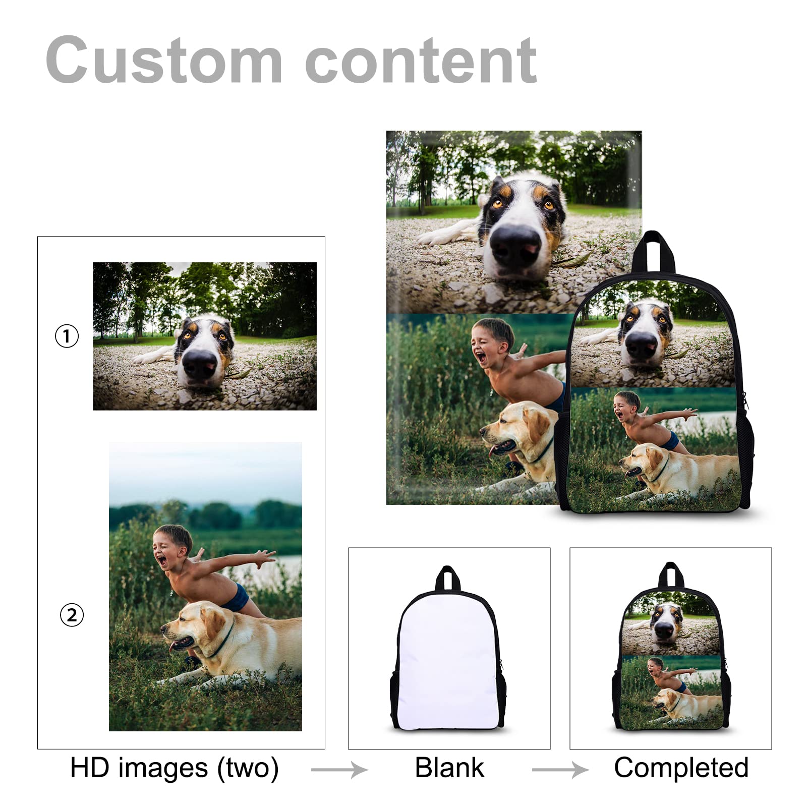 Kaululu Personalizzato Zaino Bambini con 2 Foto Nome Inciso Zaino Asilo Bambino Zaini Scuola Elementare Zainetti per Bambini Zainetto Regalo per la festa dei bambini Compleanno 42 * 28cm