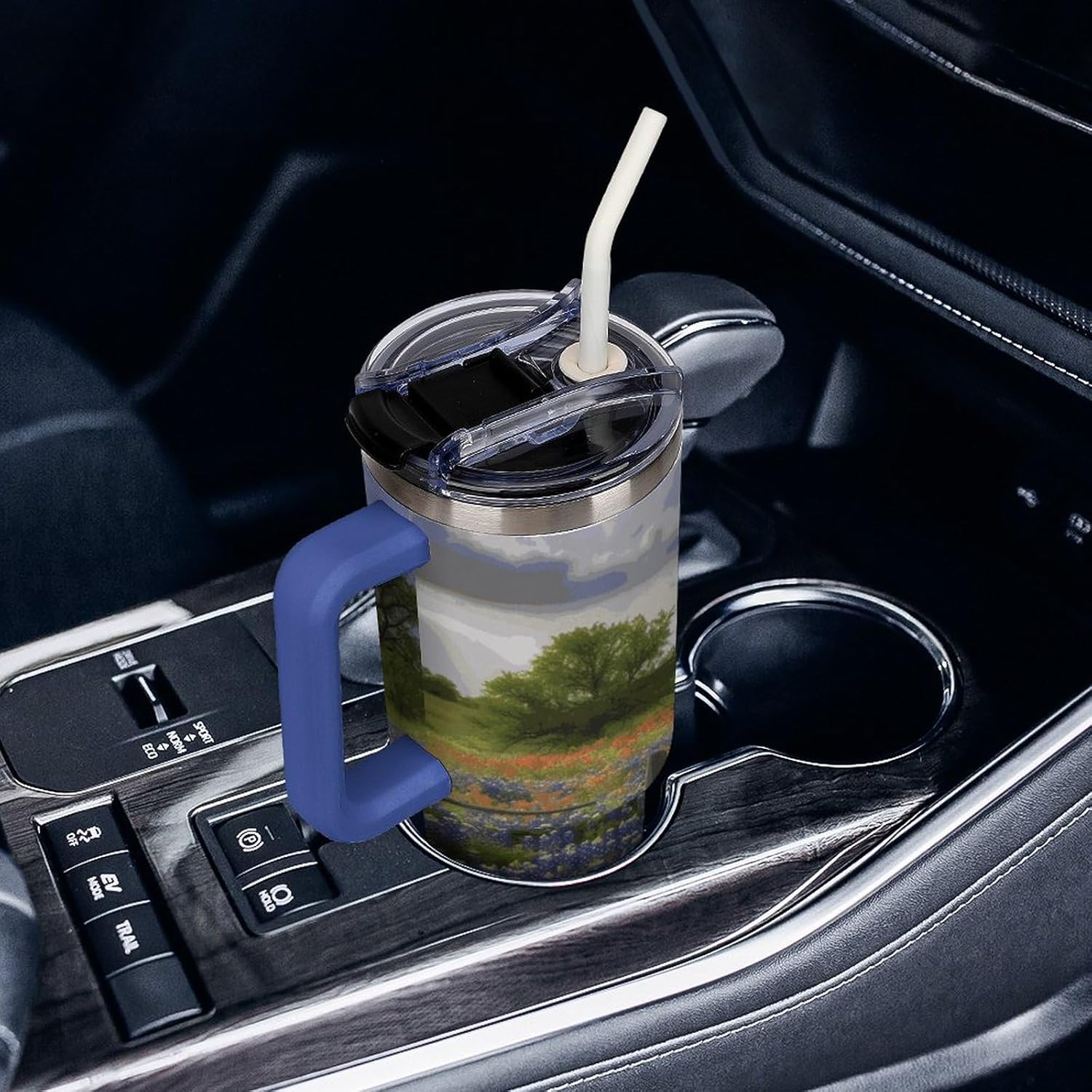 40 Oz Texas Bluebonnets Scenery Tumbler with Handle And Straw, Stainless Steel Vacuum Travel Coffee Mug Insulated Water Bottle Leak-proof Large Capacity Car Cup Gifts, Cupholder Friendly
