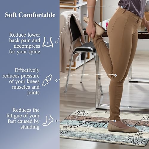 Miniatura 6 de HEBE Juego de 2 alfombras de cocina antifatiga, antideslizantes, impermeables, para el suelo, cómodas, de pie, alfombras de casa de campo para