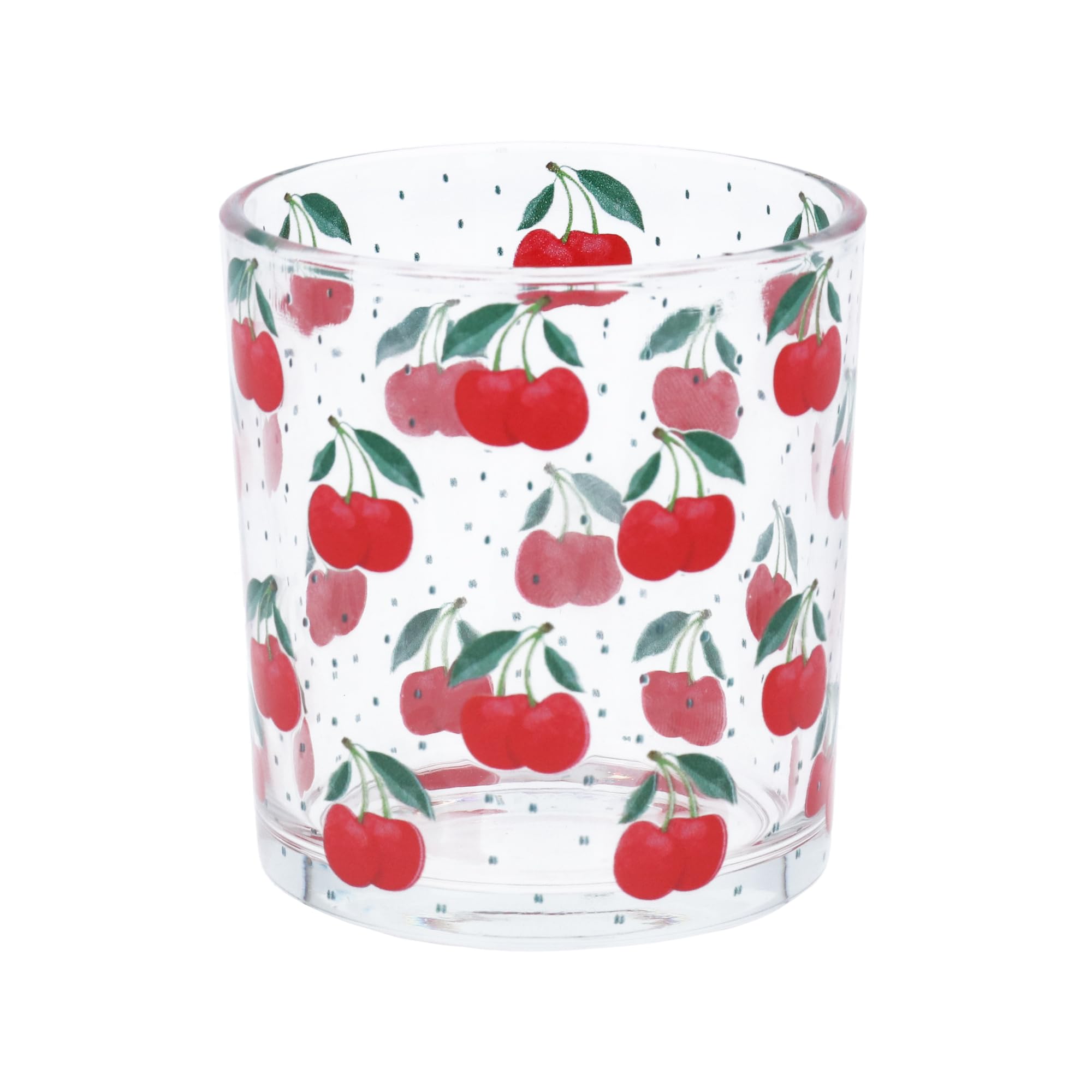Gisela Graham Clear With Red And Green Cherries Glass Tea Light Holder