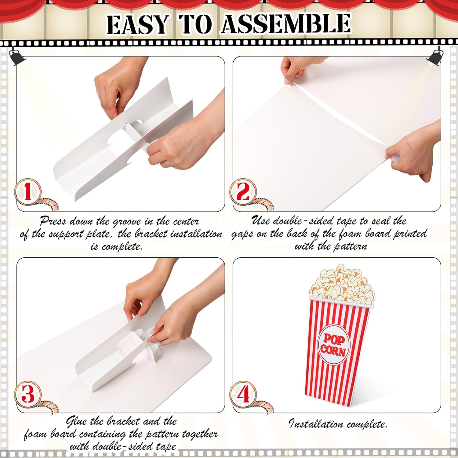 Capoda 5 Pcs Large Movie Night Party Decorations 16.5 to 26.4 inch Movie Reel Popcorn Clapboard Cardboard Cutouts Stand up Decoration for Film Theater Themed Party Lawn Yard Decor Backdrop Photo Prop