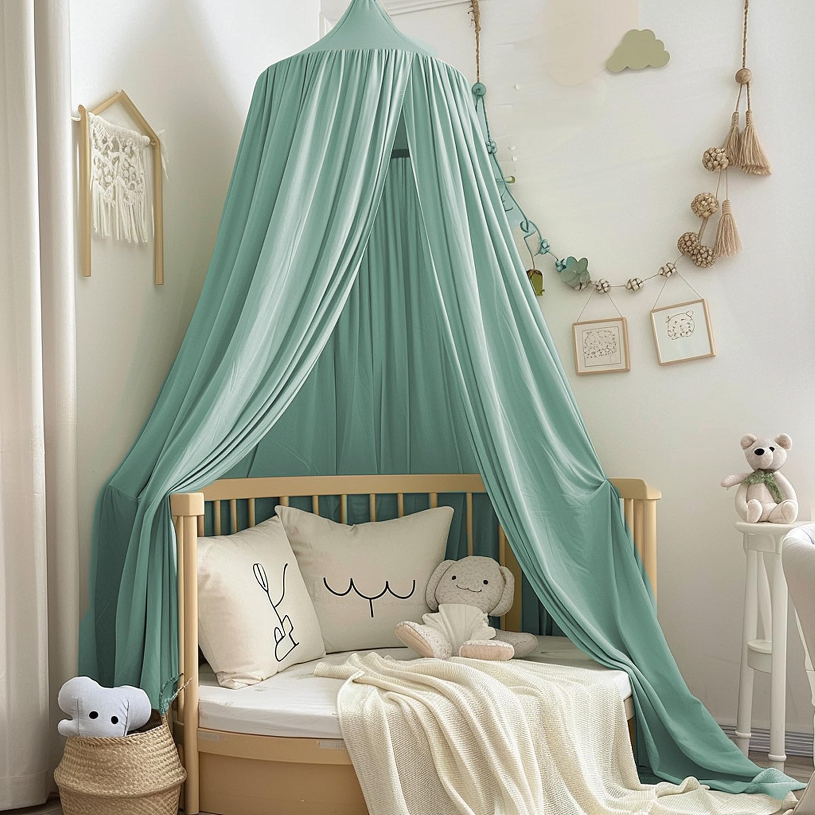 Ginkago Baldachin Kinderzimmer Baby Betthimmel Riesig Betthimmel Kinder Himmelbett Vorhänge Prinzessin Baldachin für Spiel Lesen Schlafzimmer Ankleidezimmer (Grün)