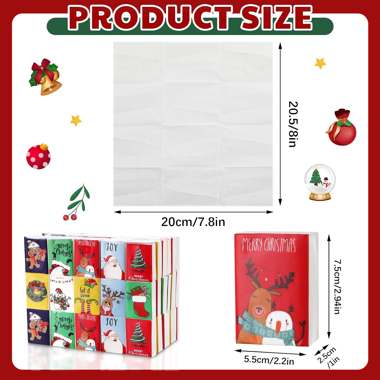 Spiareal 100 Pcs Holiday Christmas Pocket Facial Tissues, Cute Style image 3