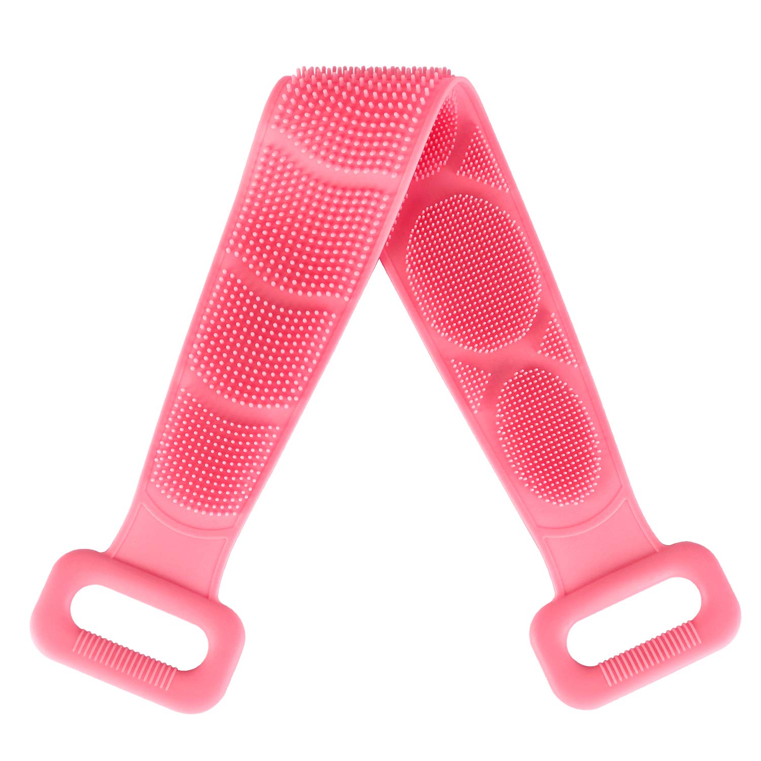 UPTOU Back Scrubber for Shower, Silicone Bath Body Brush with Long Handle, Exfoliating Back Washer, Easy to Clean-Pink