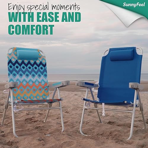 Miniatura 6 de SUNNYFEEL Sillas de playa de gran tamaño de 17 pulgadas de alto, paquete de 2 para adultos, resistentes, 500 libras, 5 posiciones, silla de