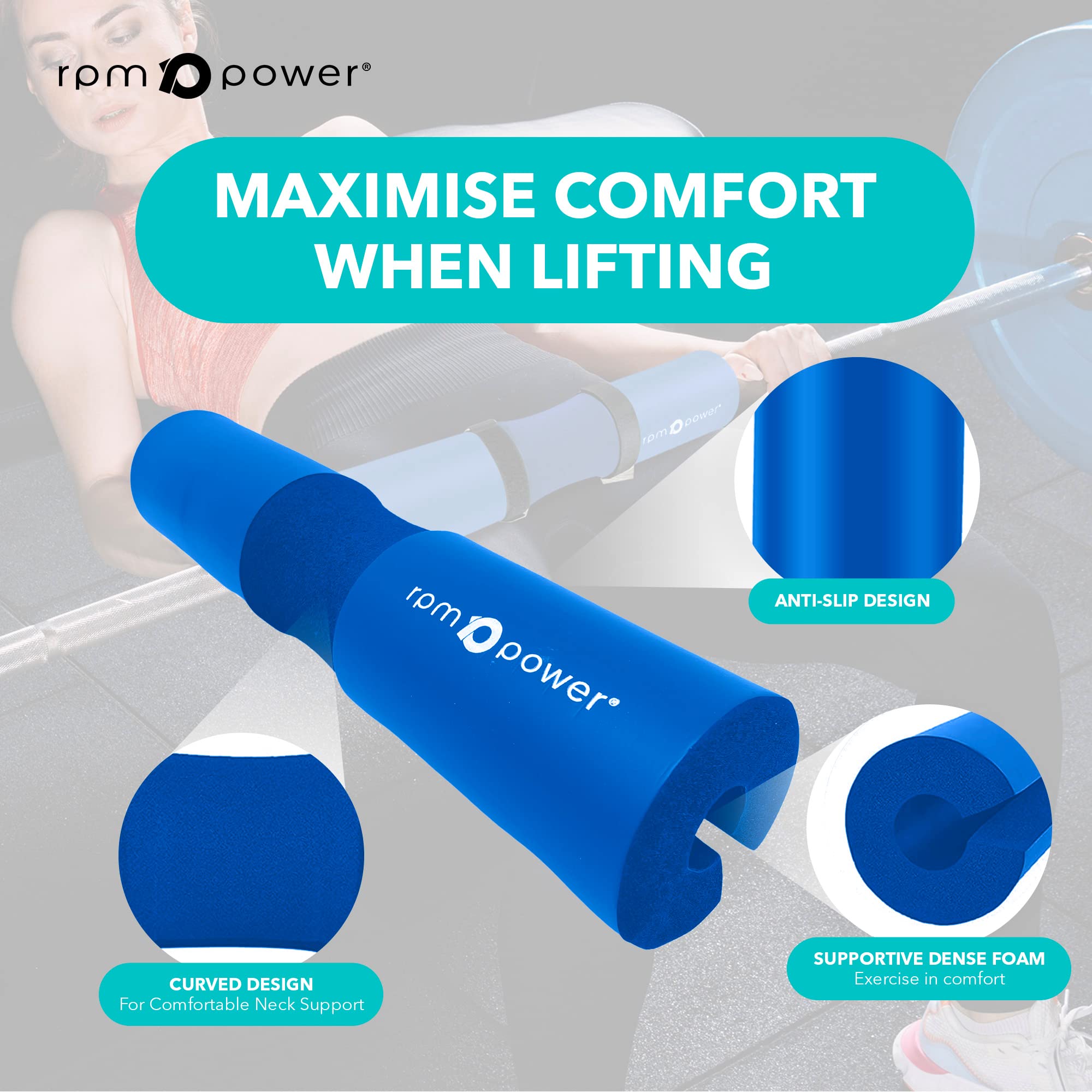 RPM Power Cuscinetto per bilanciere – Heavy Duty Sollevamento pesi, Squat & Hip Thrust Pad con protezione in schiuma imbottita per barra ponderata