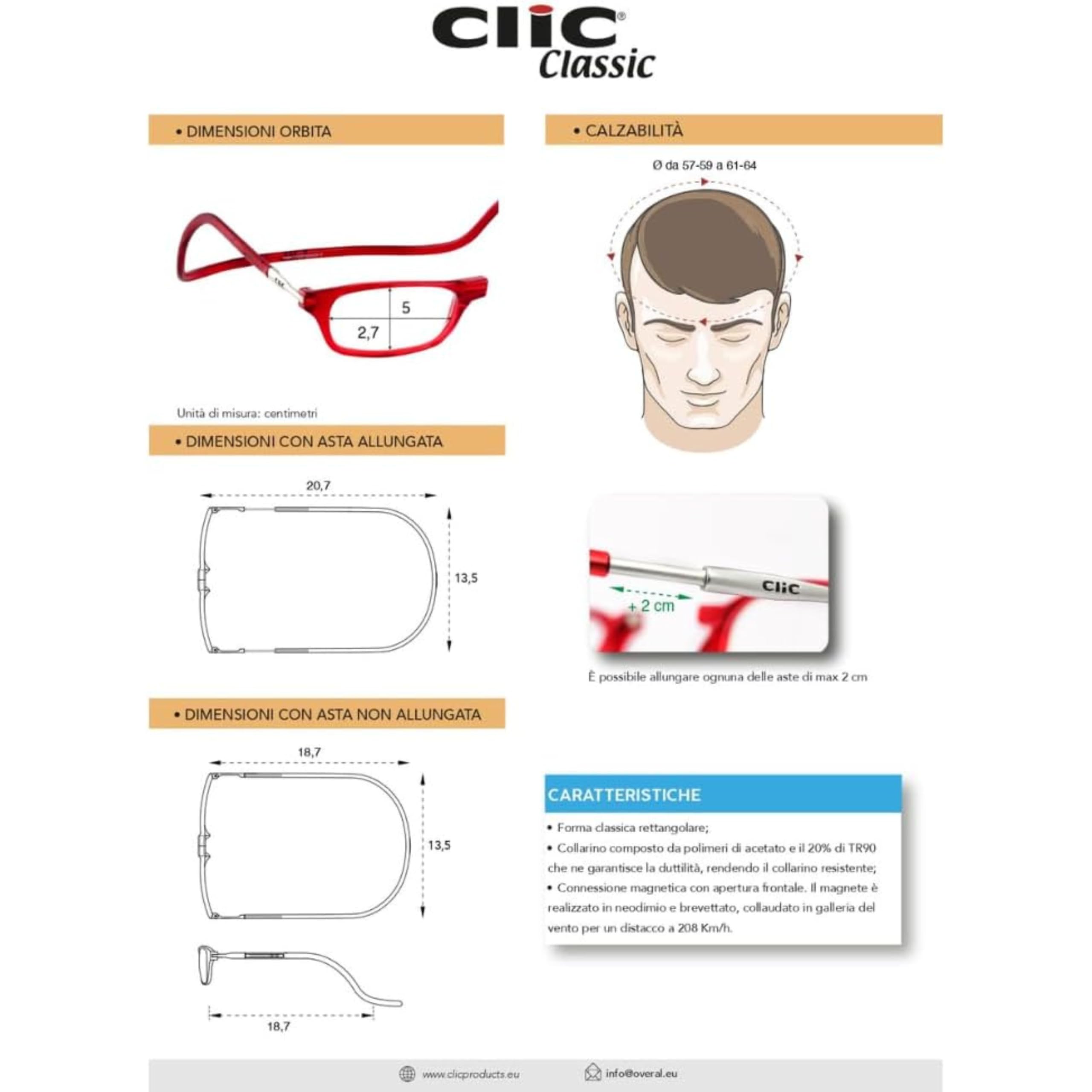 CliC Eyewear - Occhiali da Lettura - Con Calamita Flessibili - Original CLASSIC - Occhiali da lettura uomo e donna (3.0, Blue)