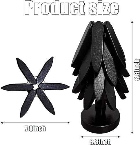 Miniatura 5 de Salvamanteles de madera para platos calientes, juego de salvamanteles en forma de árbol, 4 madera de nogal + 1 soporte almacenado como un árbol de