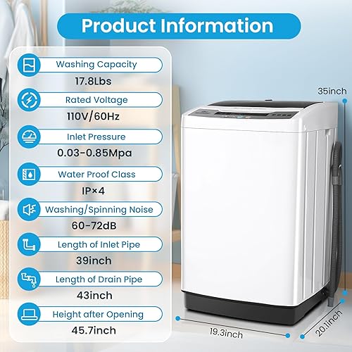 Miniatura 4 de Nictemaw Portable Washing Machine 13.5Lbs, 1.8Cu.ft Compact Laundry Washer With 10 Programs 8 Water Leves LED Display & Drain Pump for Apartment