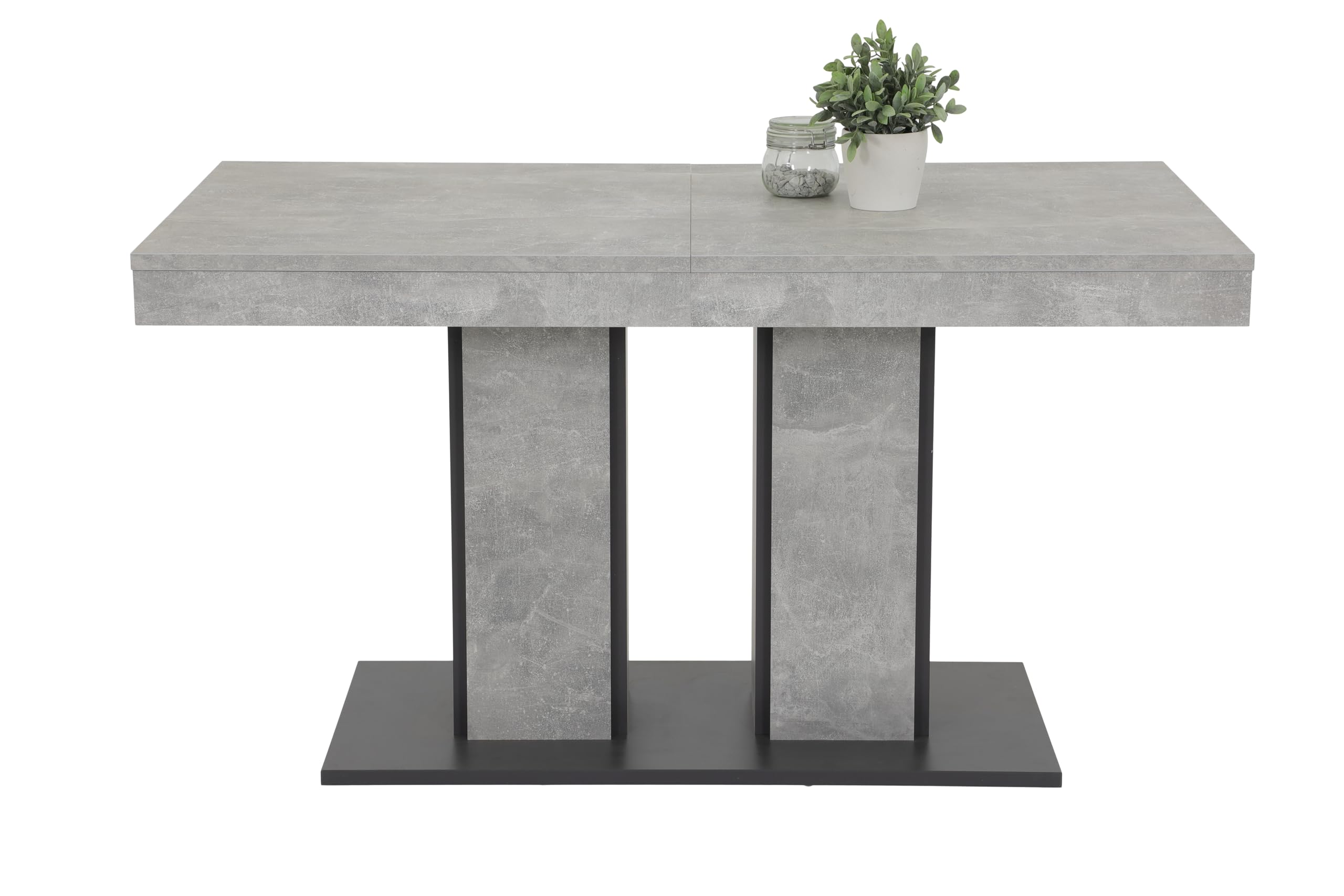 Hela Tische, Rose - Tavolo a colonna per sala da pranzo, prodotto in legno derivato rivestito in melamina, effetto cemento, 2 gambe a colonna e piastra base, allungabile, 140-180 x 80 cm