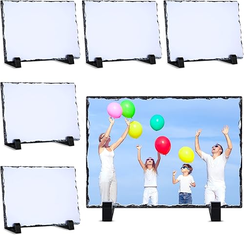 Paquete de 6 marcos de fotos de piedra de transferencia térmica de calor de 5.9 x 7.9 pulgadas, marco de fotos rectangular de sublimación con