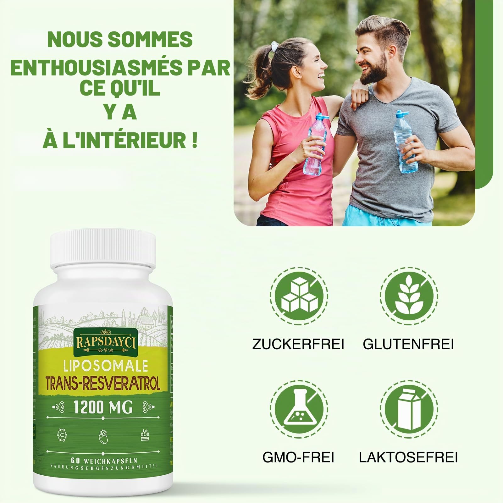 Resvératrol Liposomal 1200 mg, Trans-Resvératrol 98% Pur, Extrait de Renouée du Japon, 120 Gélules