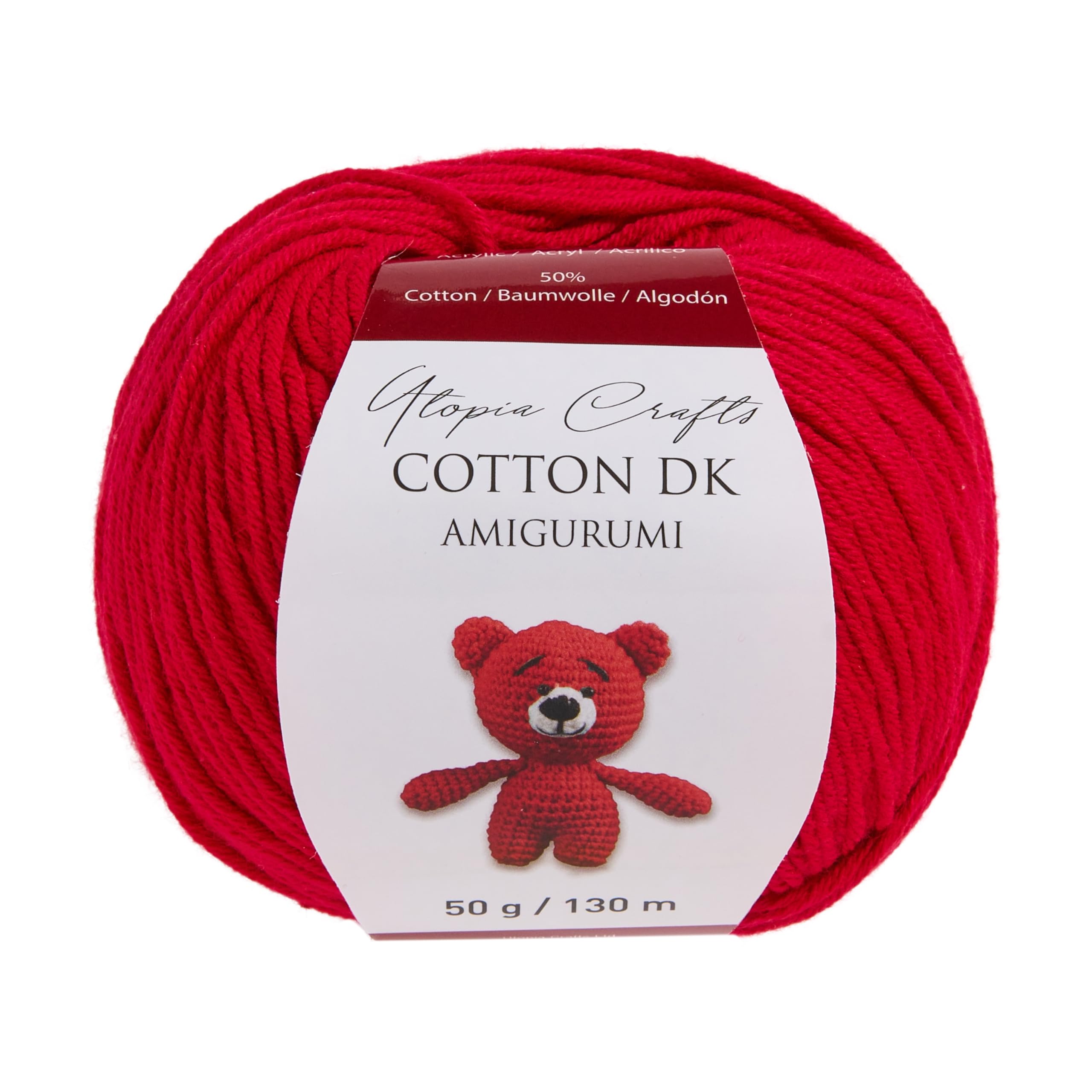 Utopia Crafts Amigurumi Cotton DK Yarn for Crochet and Knitting 50% Cotton, 50% Acrylic Blended, 3X 50g (Strong Red) - Image 2