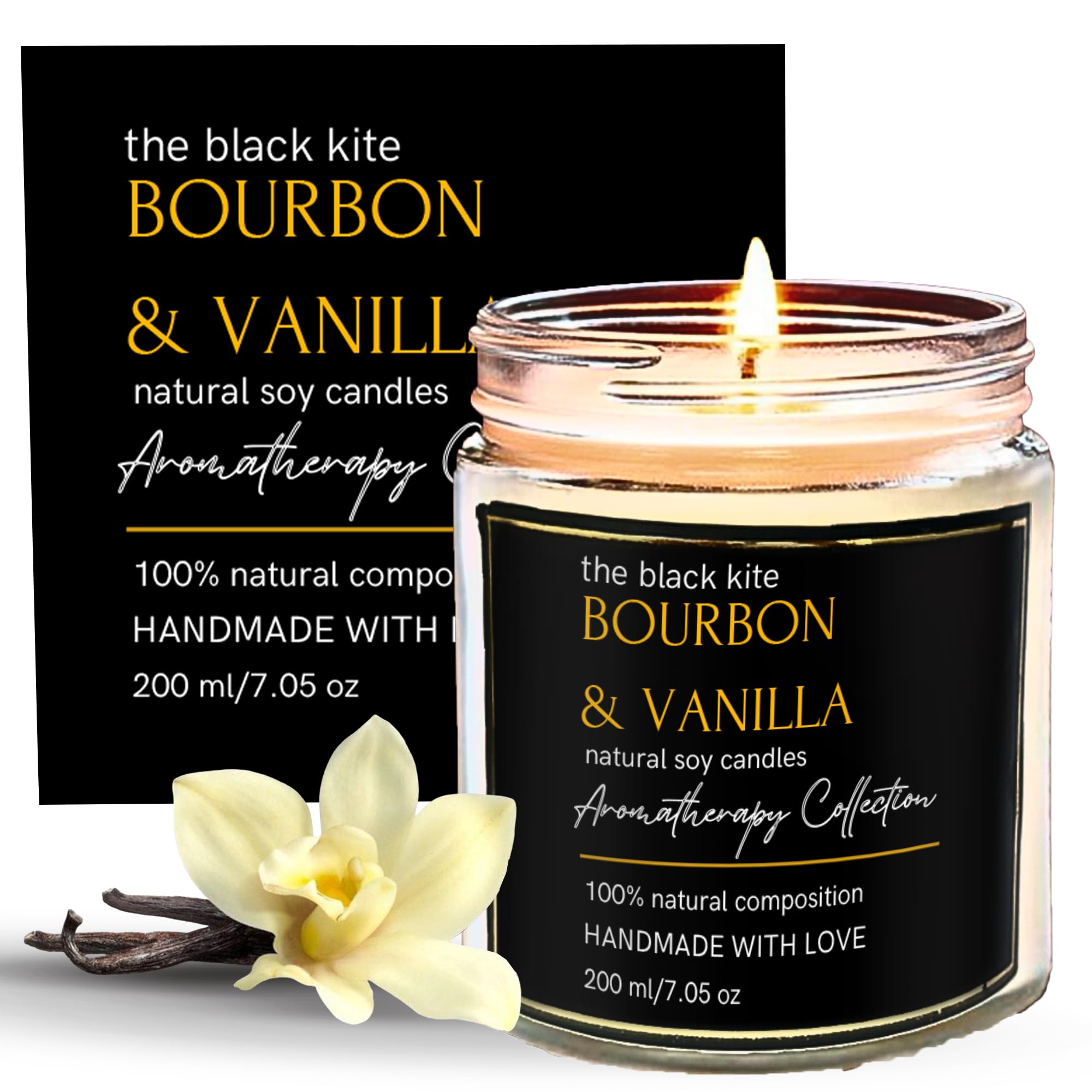 The Black Kite Soy Wax Scented Candles | Borboun & Vanilla Fragrance | Burn-time 50-60 Hours | 450gm | Handpoured in Small Batches | Organic Soy Wax Candle