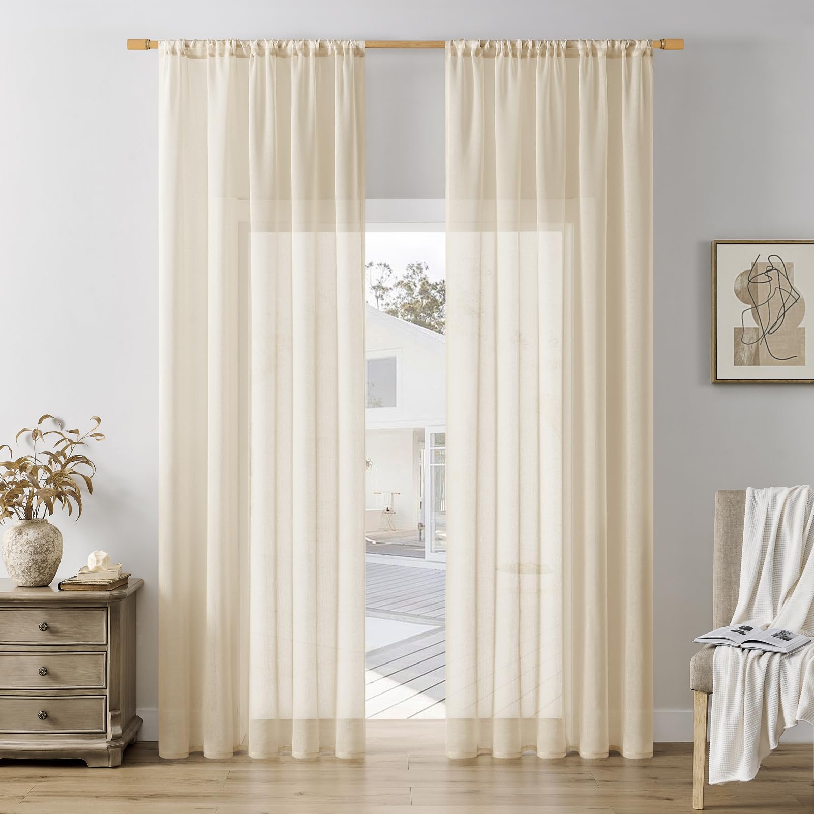 Cortinas blancas para salón visillos decorativos transparentes de dormitorio pack de 2
