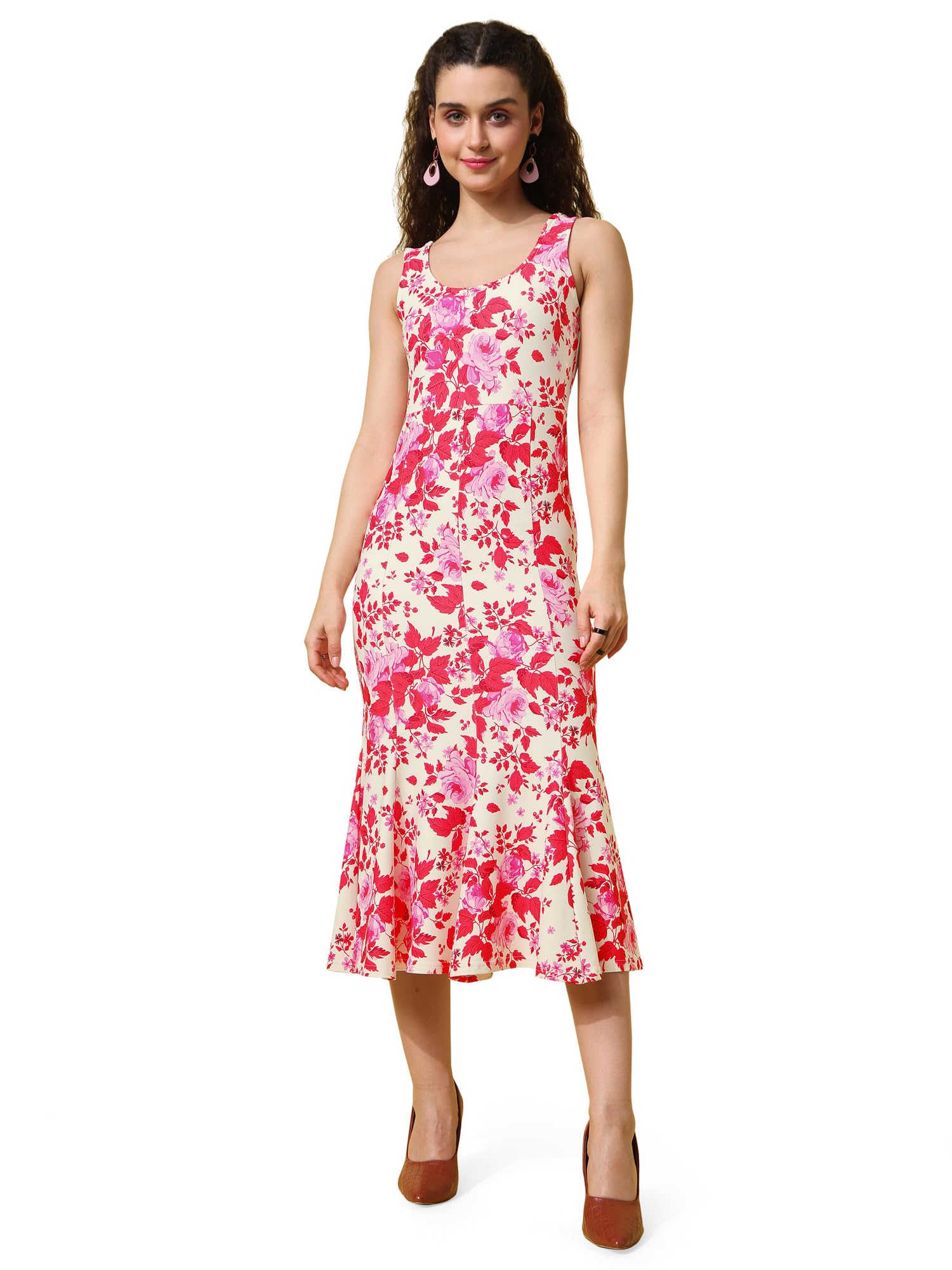 Purvaja Womens Mermaid Midi Length Dress (Wini-027-Rosie_Red_X-Large)