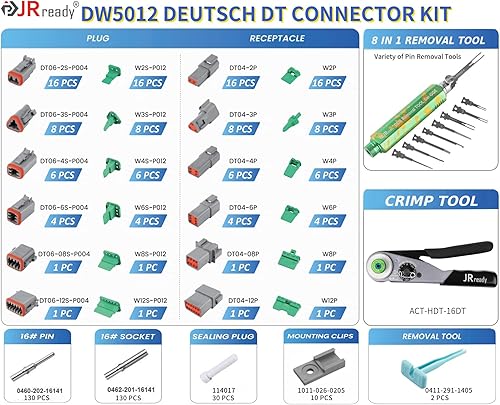 Miniatura 2 de JRready DW5012 Deutsch Kit de conectores - Conectores DT de 2 3 4 6 8 12 pines, contactos sólidos 16-20 AWG, herramienta de engarce Deutsch,