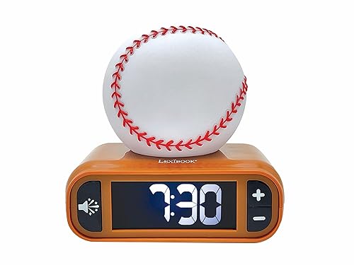 LEXiBOOK, Baseball - Baseball Nightlight Alarm Clock, Sounds and Melodies,