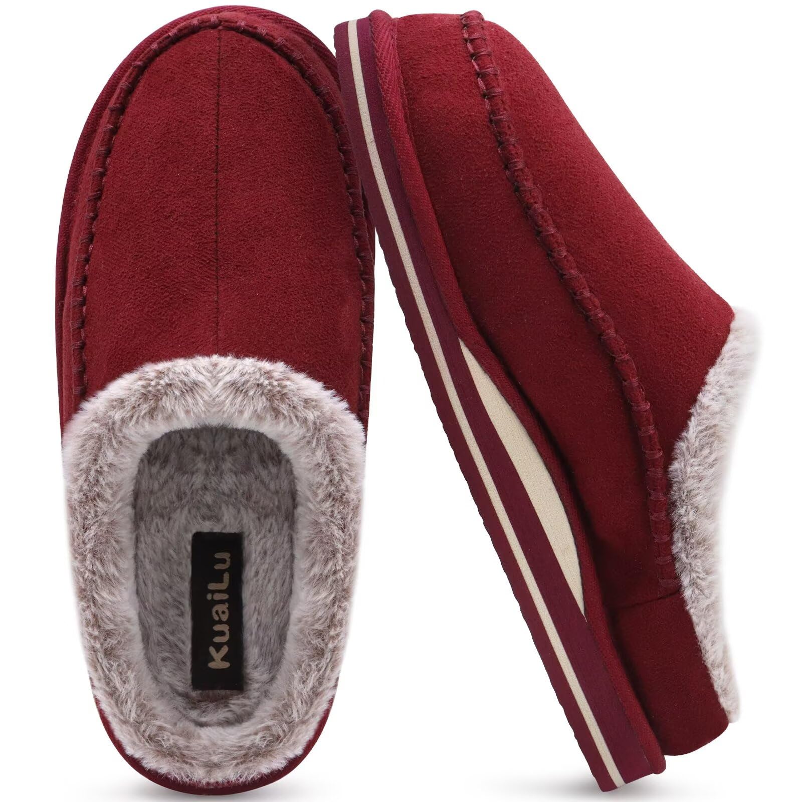 KuaiLu Mens Clog Slippers with Arch Support Suede Faux Fur Memory Foam Warm House Shoes Comfortable Slip-on Mans Bedroom Indoor Outdoor Slippers
