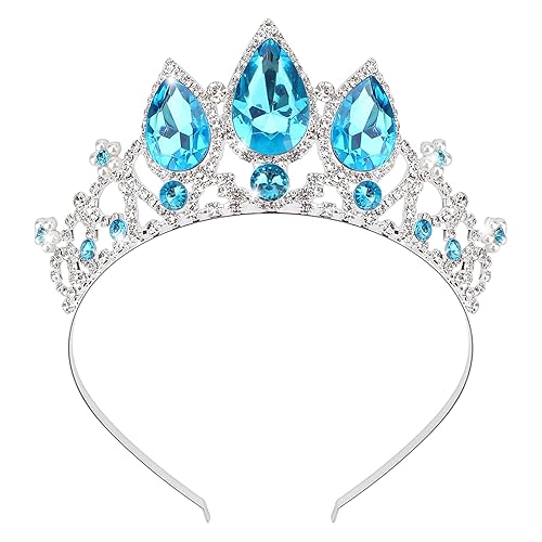 COCIDE Tiara de Elsa de Frozen para mujer, corona de cumpleaños, disfraz de Halloween, diadema de cristal azul, tiara de princesa, accesorios para