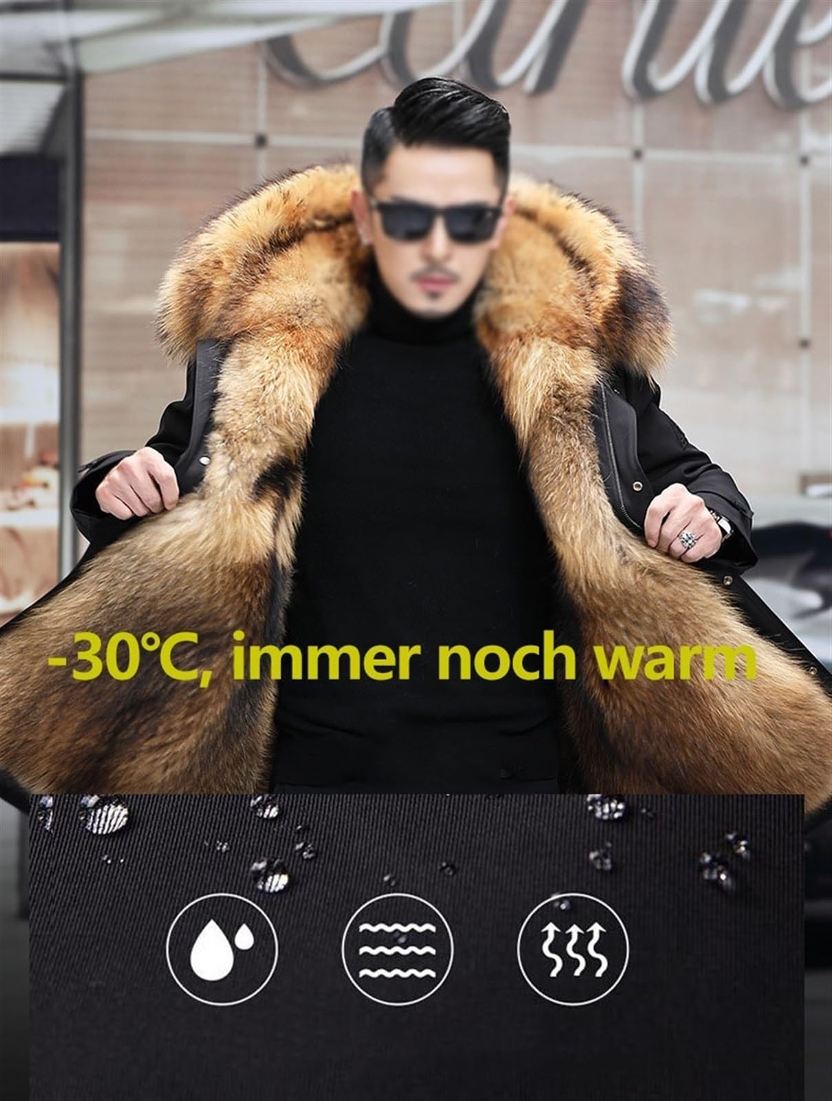 Herren Winter Lang Parka mit Abnehmbarer Plüschfutter,Warm Halten, Wind- und Wasserdicht Übergangsjacke Outdoor Daunenjacke