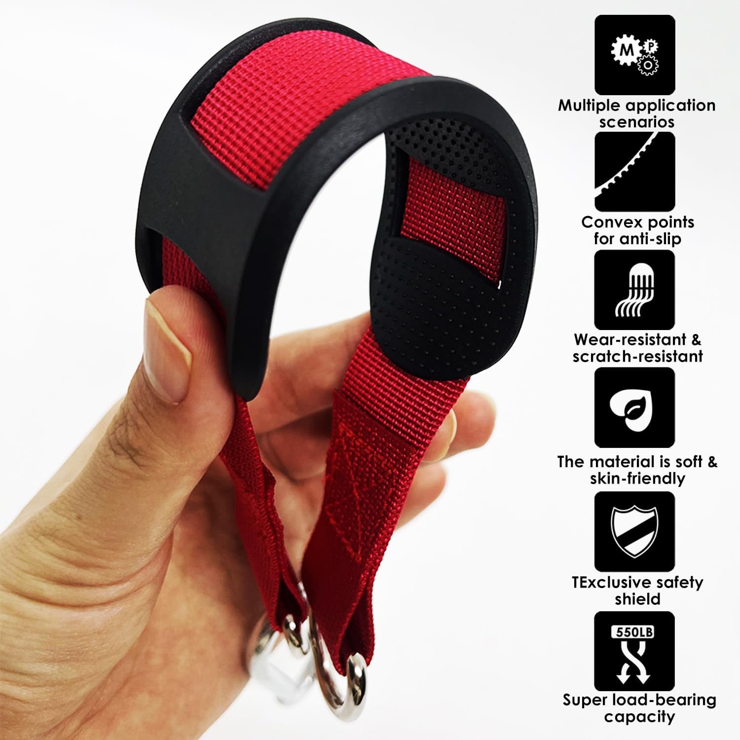 Hanging Straps Kit for Swings (2-Pack), Pull-Up Bar & Tree Hammocks, Gym & Travel–Anti-Slip Sling Saver Sleeves + Anti-Slip Locking Carabiners (Red)