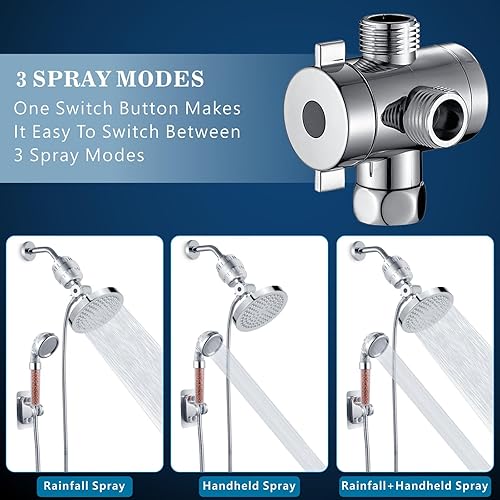 Miniatura 2 de Voolan Juego de cabezal de ducha filtrado, ducha de lluvia de alta presión con cabezal de ducha de mano, soporte autoadhesivomanguera de 59