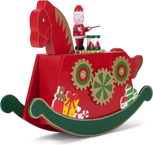 Miniatura 2 de Cottage Garden Caballito de madera engranajes rojo de 9 pulgadas con música navideña. Reproduce "We Wish You A Merry Christmas