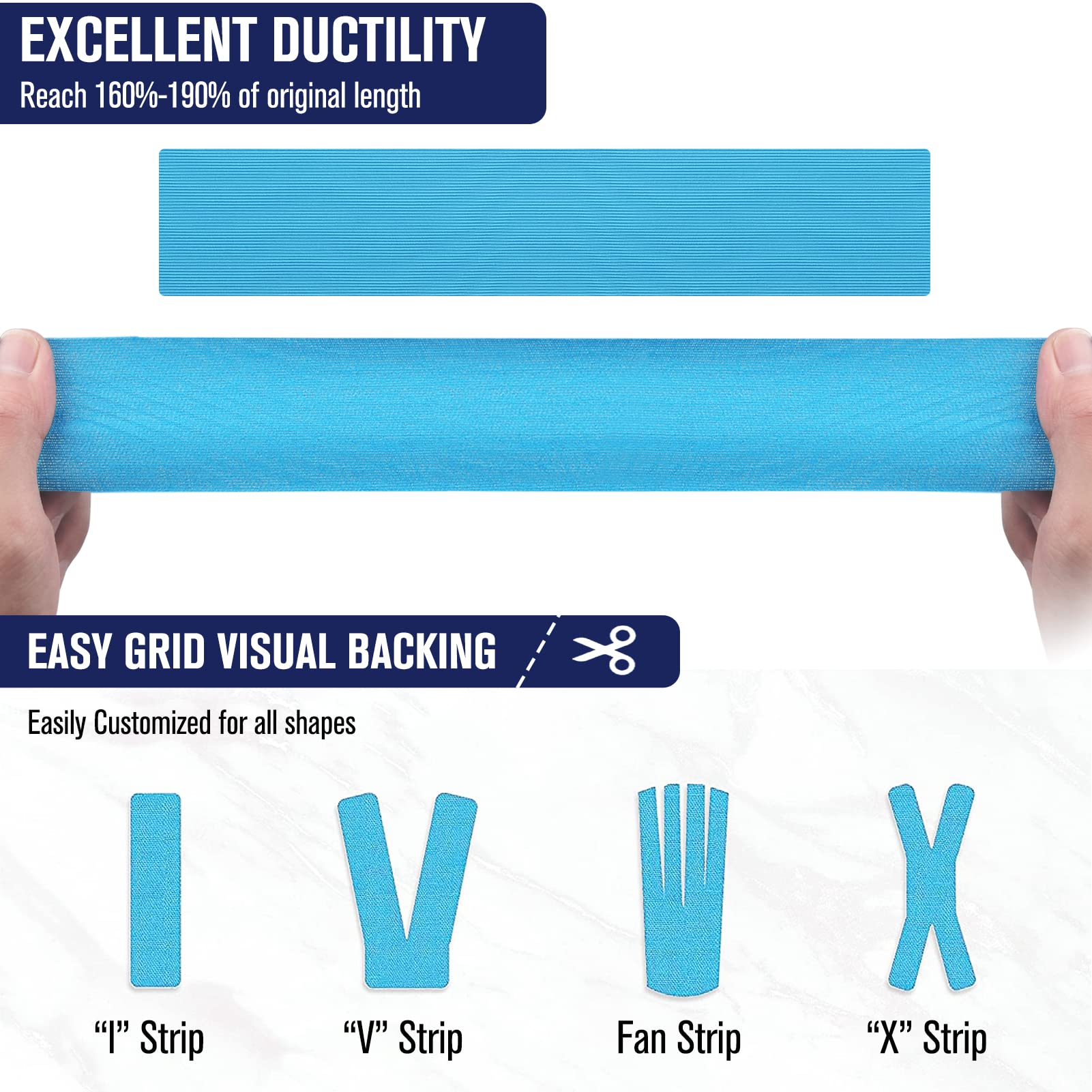 Cinta de Kinesiología Tape,Set 2 Rollos 5 m x 5 cm Azul y Negro,Cinta deportiva elástica terapéutica para hombros, rodilla, codo, alivio del dolor, sin látex, resistente al agua, transpirable