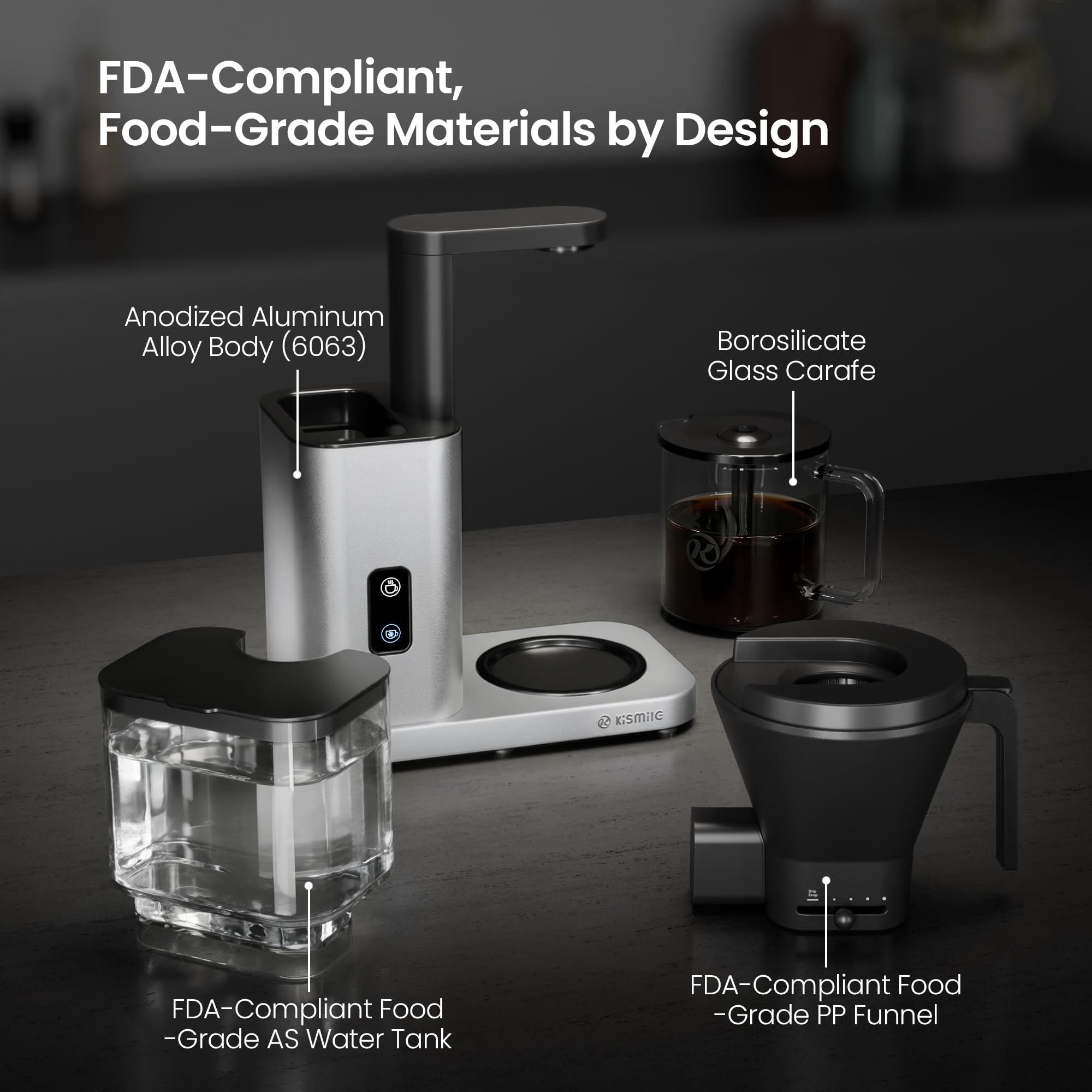 Kismile SCA-Certified 8 Cup Drip Coffee Maker, Pour Over Coffee Machine with 3s Instant Heat 197–205℉, Adjustable Flow Control, Removable Water Tank, Deep Cold Brew & 40 Min Keep Warm (Silver)